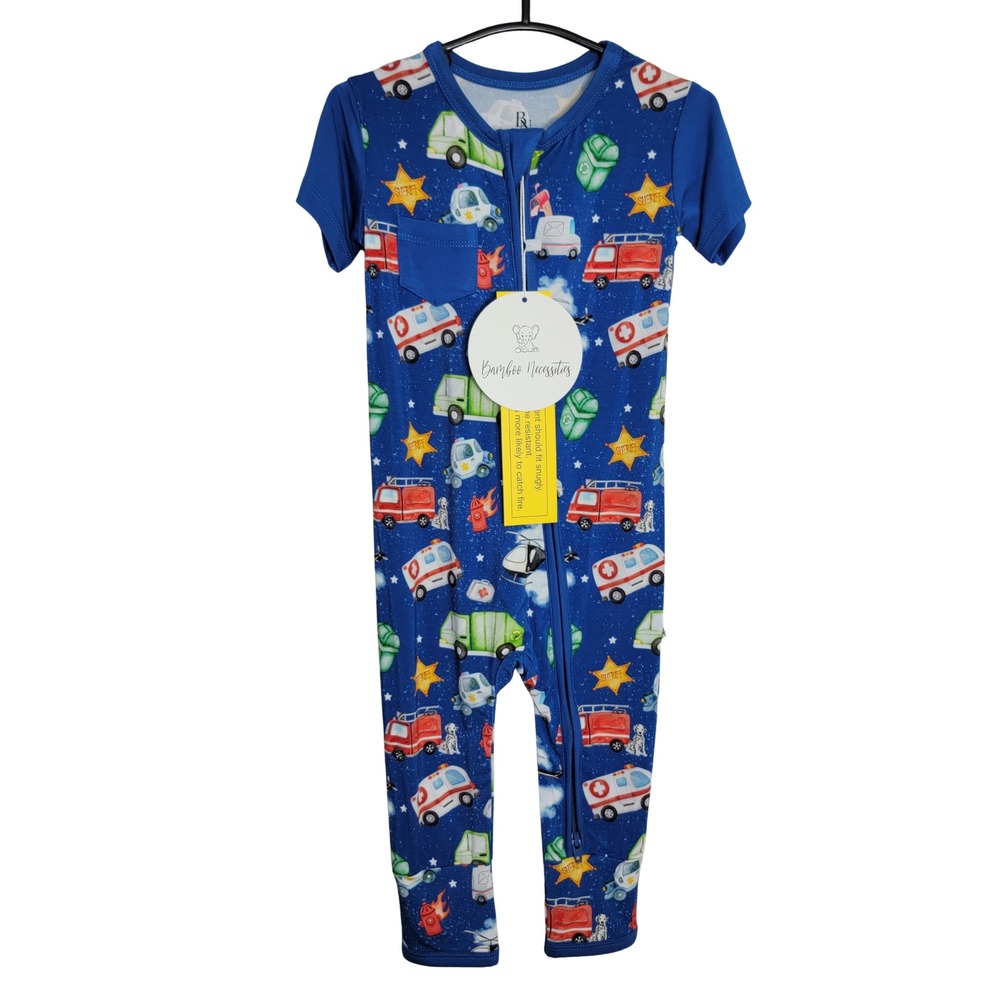 Bamboo‎ Necessities Emergency Vehicle Blue Bamboo ZippyPajamas 12-18 Months NEW